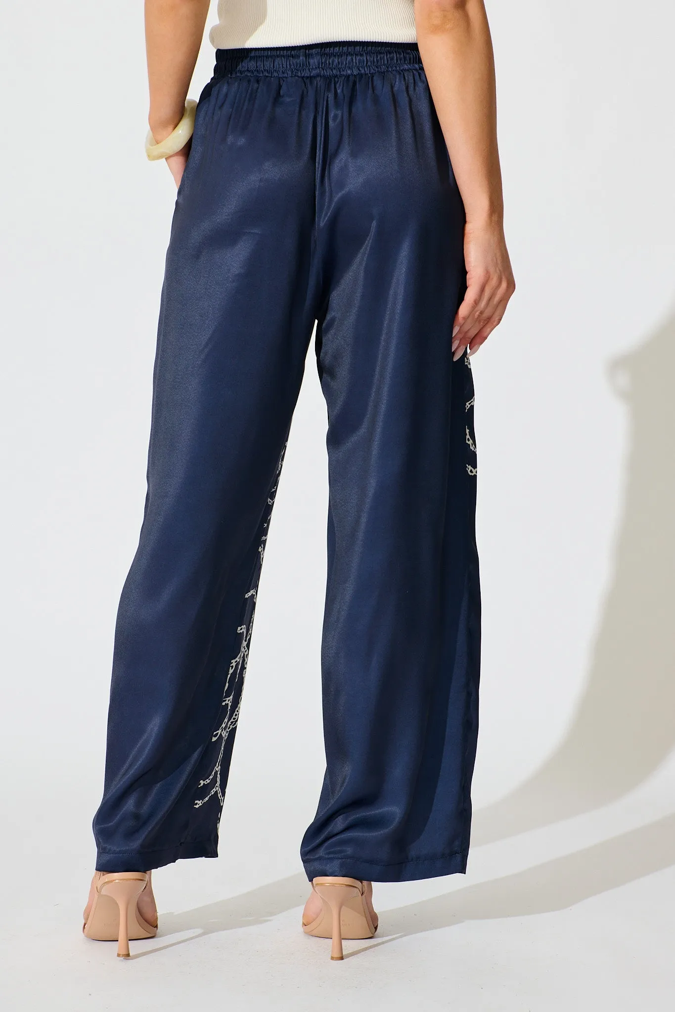 Ayanda Pant in Navy Floral Satin sold by St Frock product image thumbnail 3