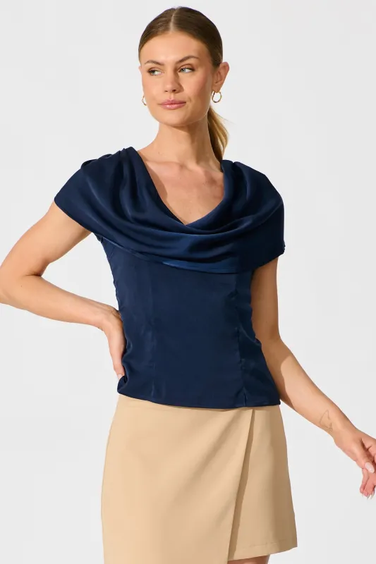 Haven Top in Navy Satin sold by St Frock
