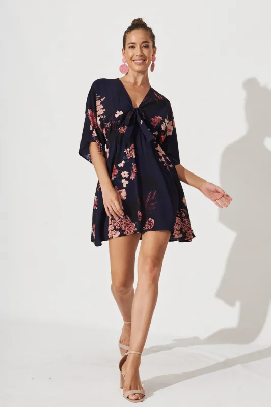 Ava Dress In Navy With Pink And Blush Floral sold by St Frock