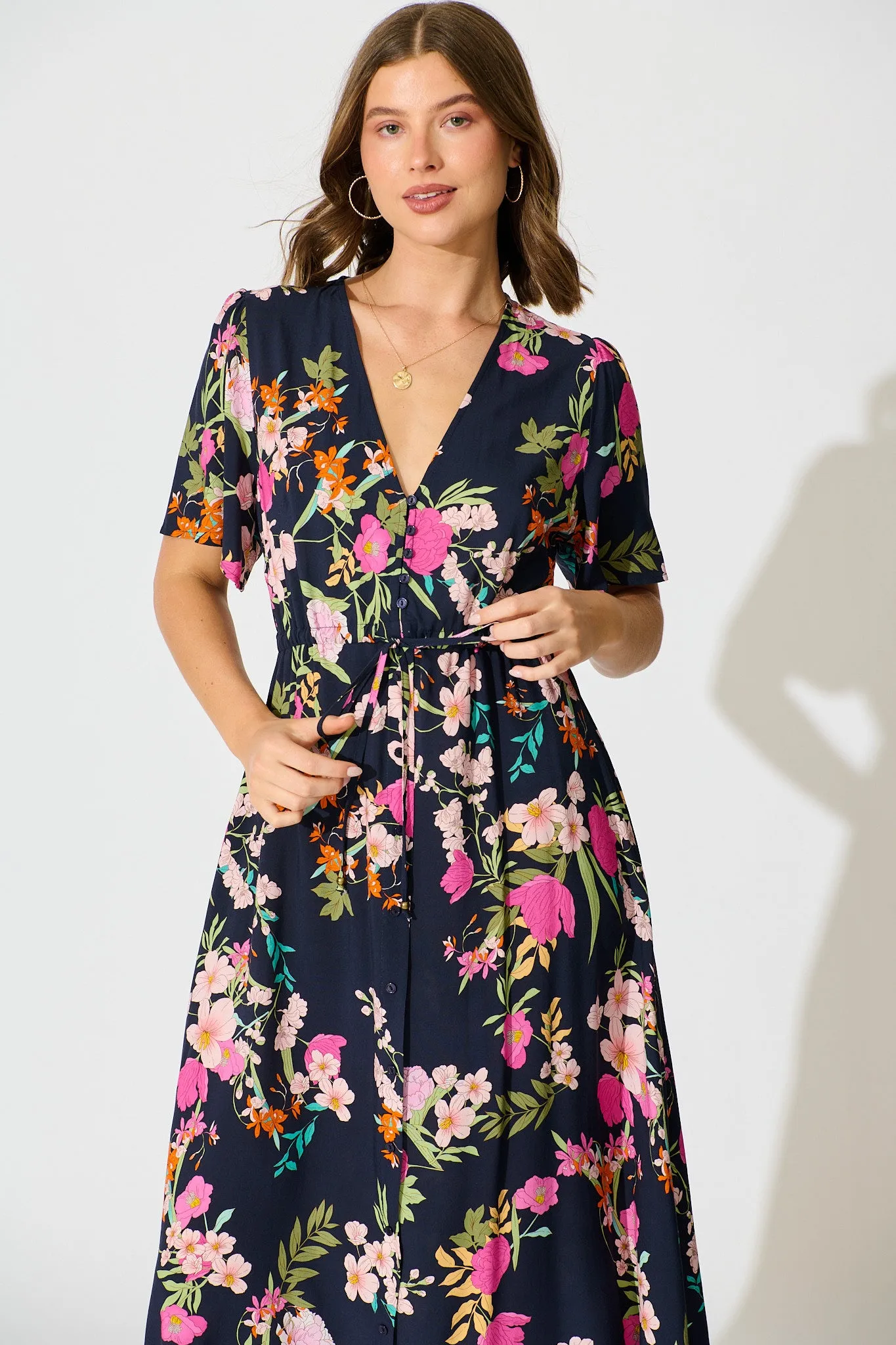Melody Midi Dress in Navy Multi Floral sold by St Frock product image thumbnail 2