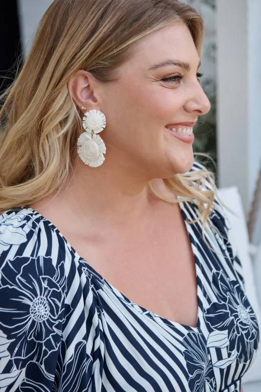 Poppy Statement Earrings in White Raffia sold by St Frock