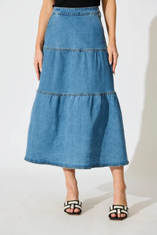 Marlon Maxi Denim Skirt in Blue sold by St Frock