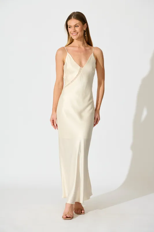 Alto Maxi Dress in Champagne Satin sold by St Frock
