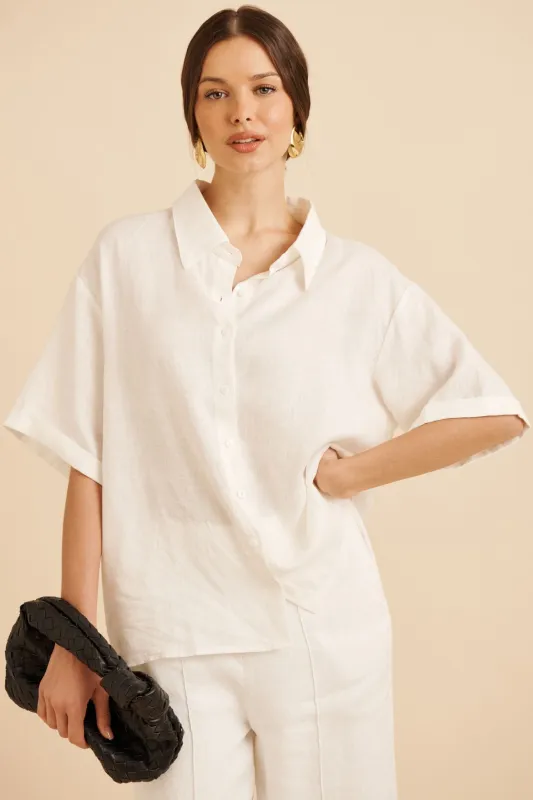 Breeze Shirt in White Linen sold by St Frock