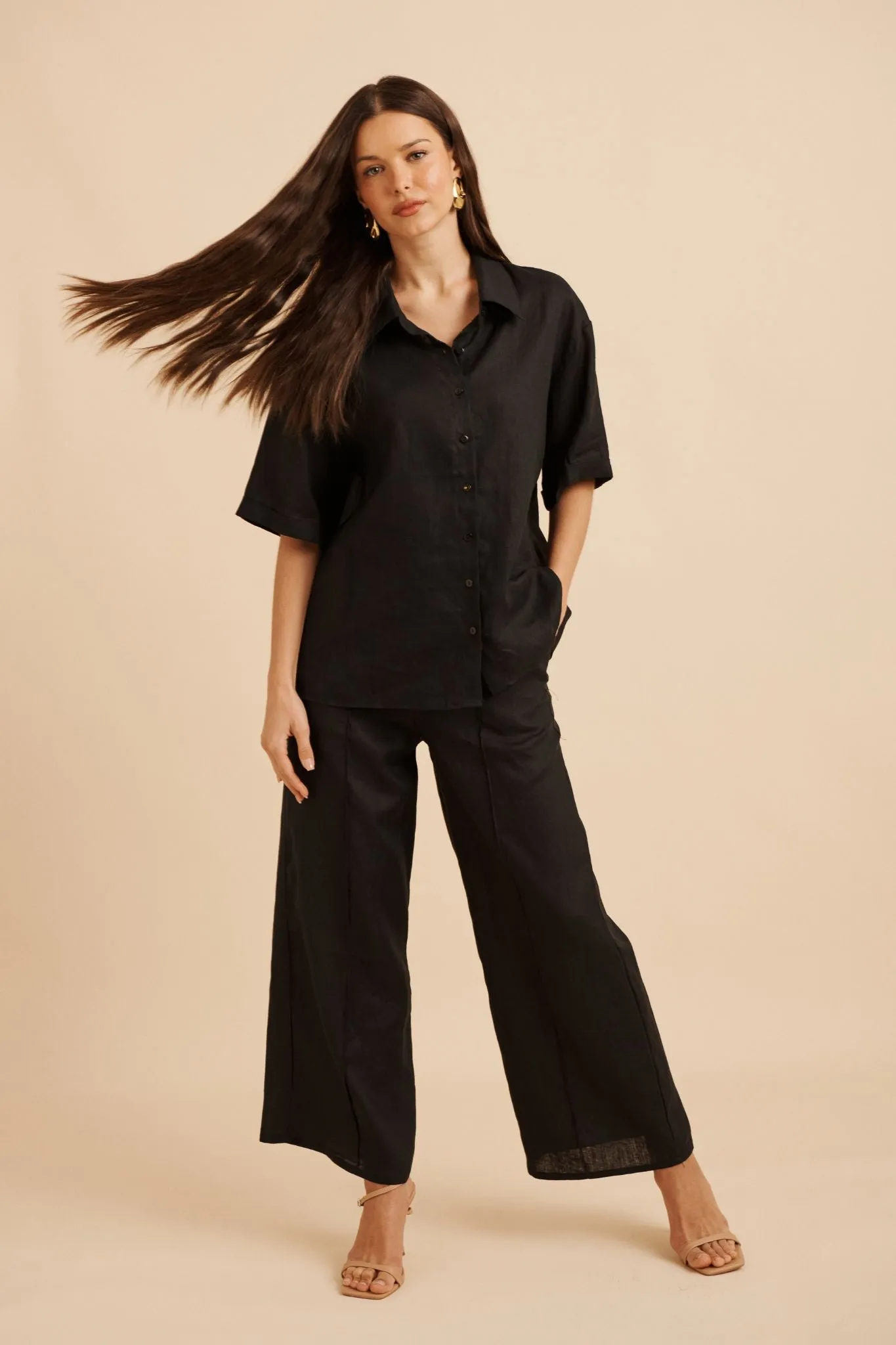 Breeze Shirt In Black Linen sold by St Frock product image thumbnail 2