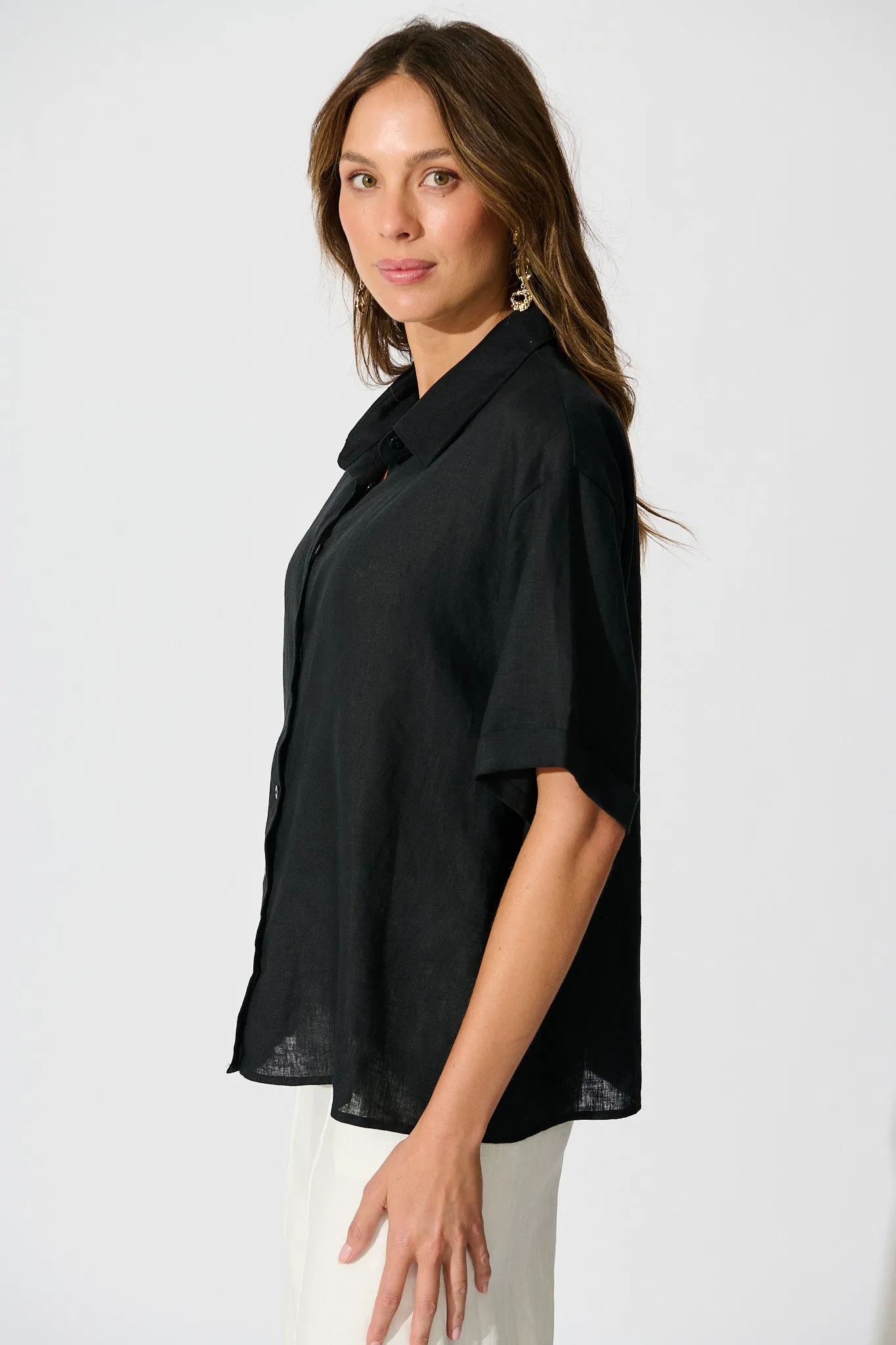 Breeze Shirt In Black Linen sold by St Frock product image thumbnail 5