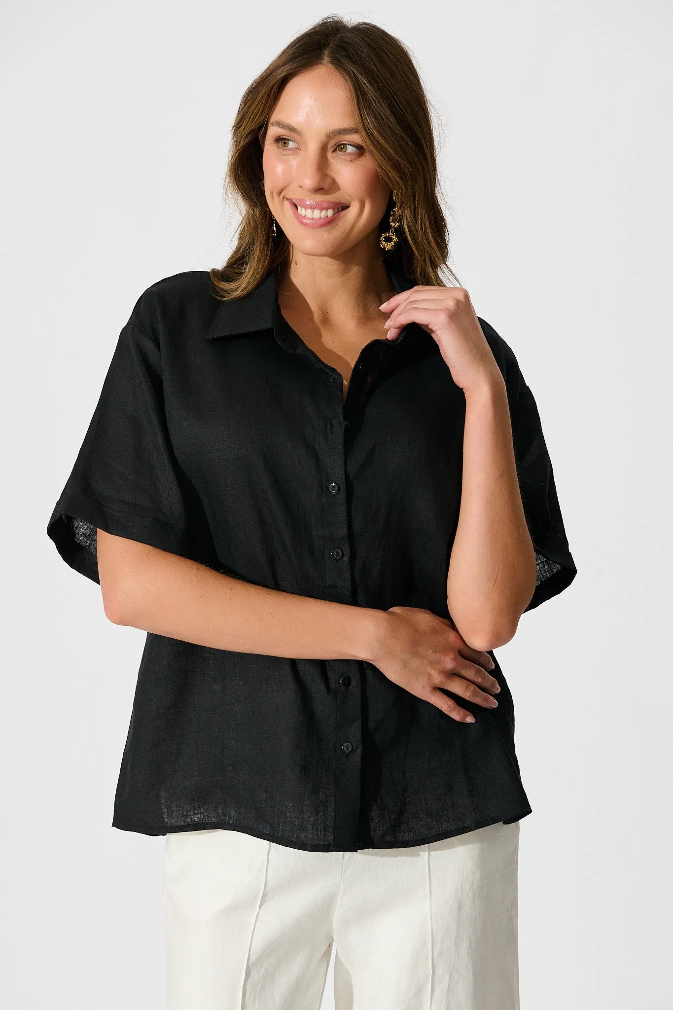Breeze Shirt In Black Linen sold by St Frock product image thumbnail 3