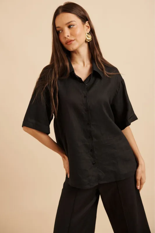 Breeze Shirt In Black Linen sold by St Frock