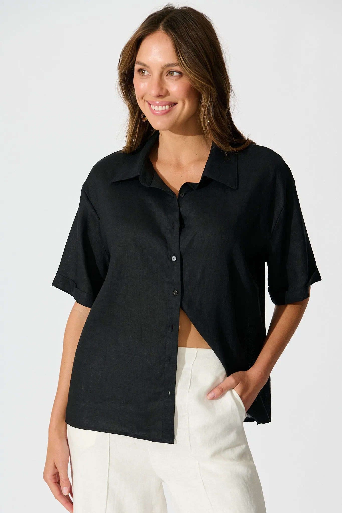 Breeze Shirt In Black Linen sold by St Frock product image thumbnail 4