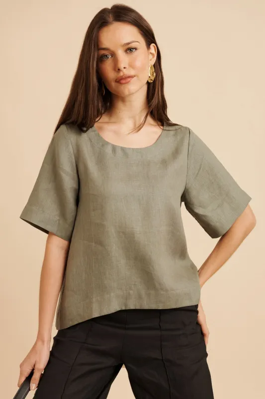 Island Soul Top in Khaki Linen sold by St Frock