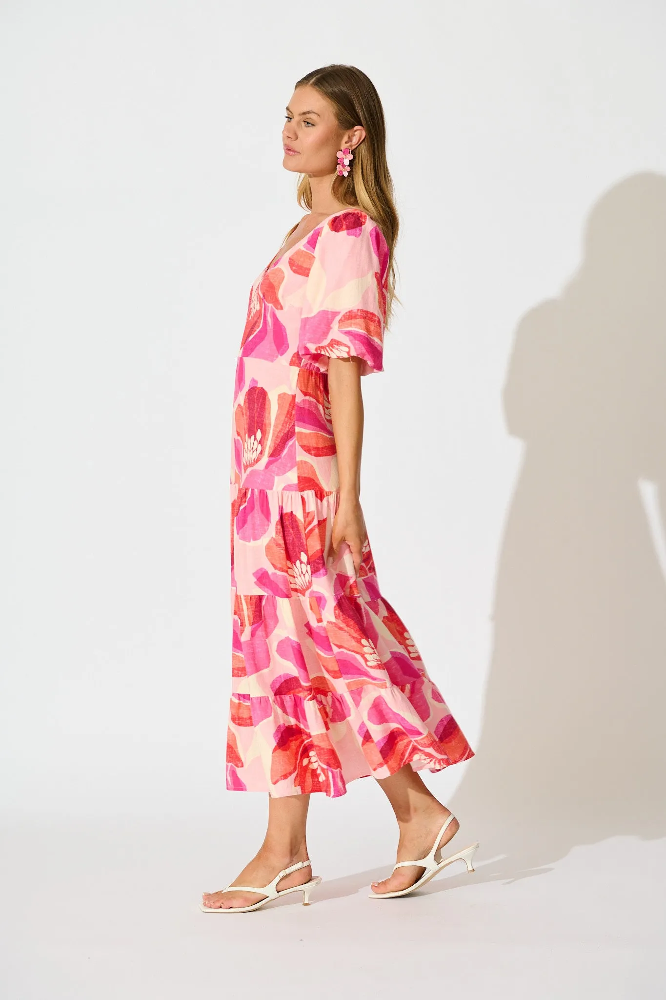 Flora Haven Maxi Dress in Multi Blush Floral Linen Blend sold by St Frock product image thumbnail 3