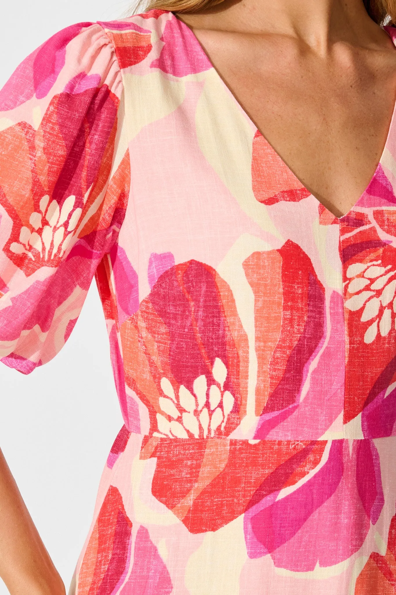 Flora Haven Maxi Dress in Multi Blush Floral Linen Blend sold by St Frock product image thumbnail 5