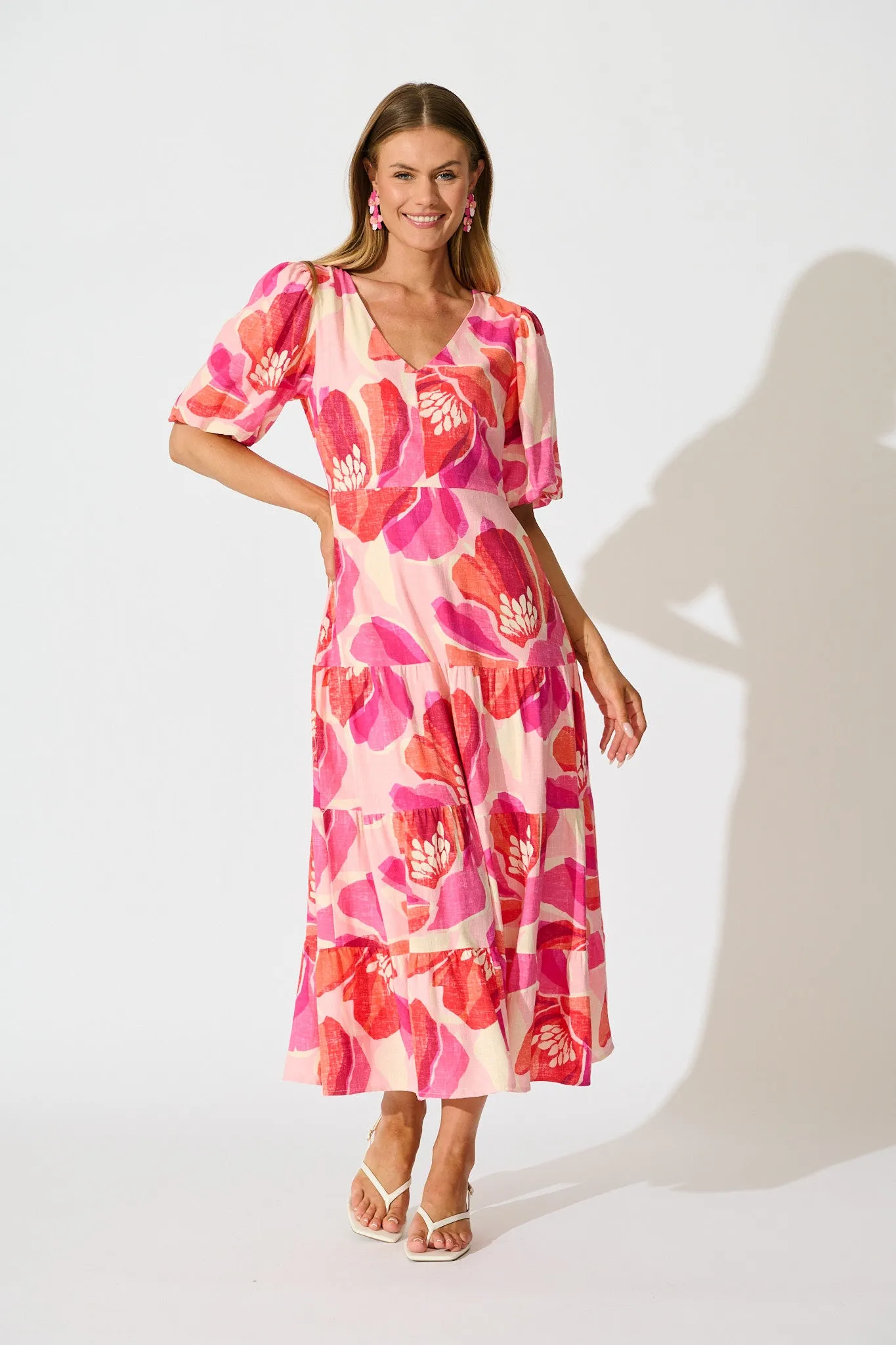 Flora Haven Maxi Dress in Multi Blush Floral Linen Blend sold by St Frock