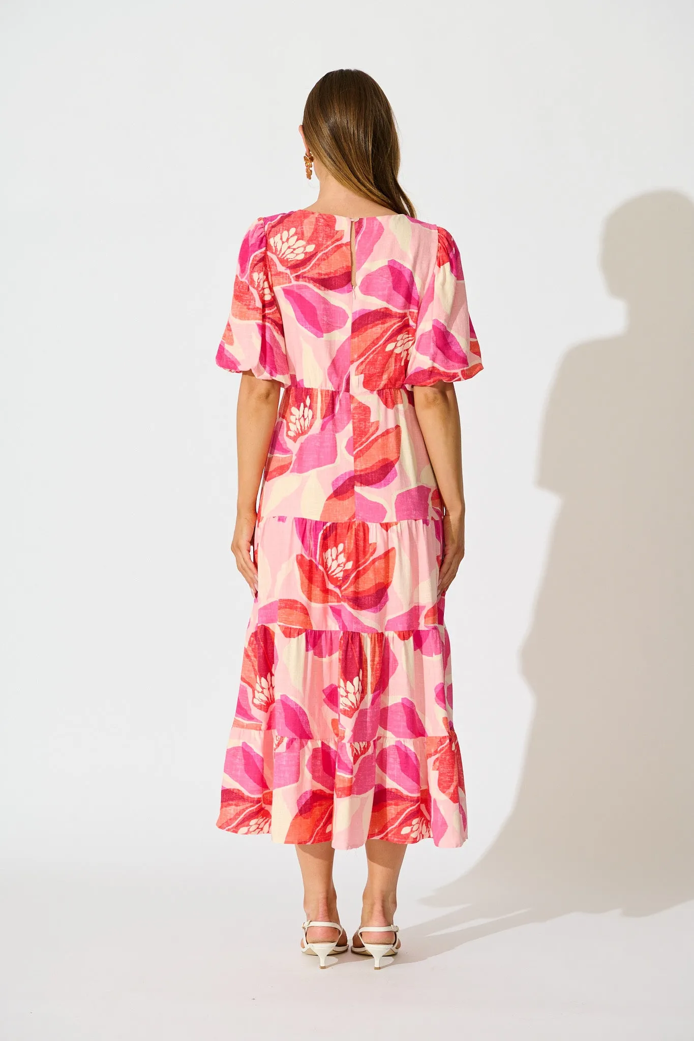 Flora Haven Maxi Dress in Multi Blush Floral Linen Blend sold by St Frock product image thumbnail 4