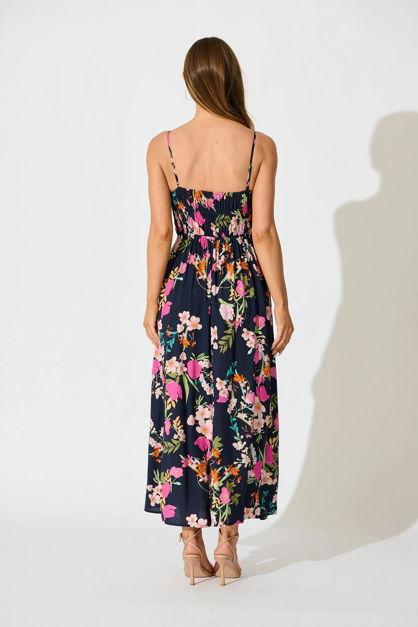 Remina Maxi Sundress in Navy with Pink Floral sold by St Frock product image thumbnail 4