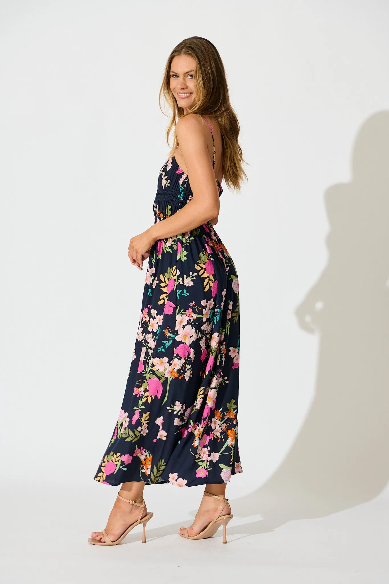Remina Maxi Sundress in Navy with Pink Floral sold by St Frock product image thumbnail 3