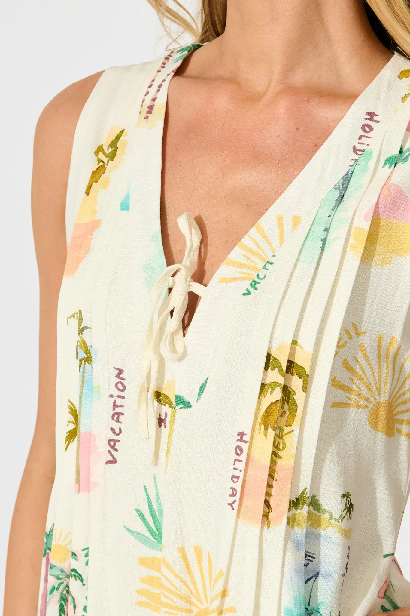 Wella Playsuit in Cream with Multi Summer Linen Blend sold by St Frock product image thumbnail 5