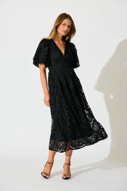 Serene Melody Lace Maxi Dress In Black sold by St Frock