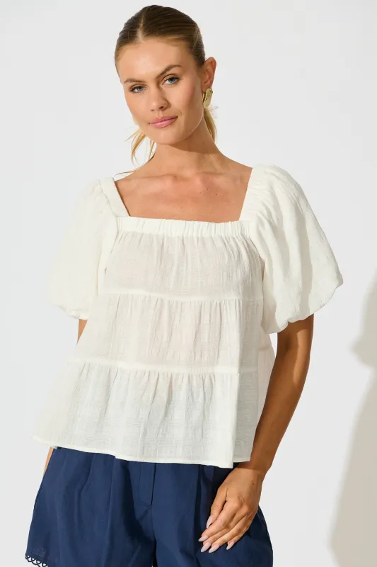 Carlene Top in White Cotton sold by St Frock