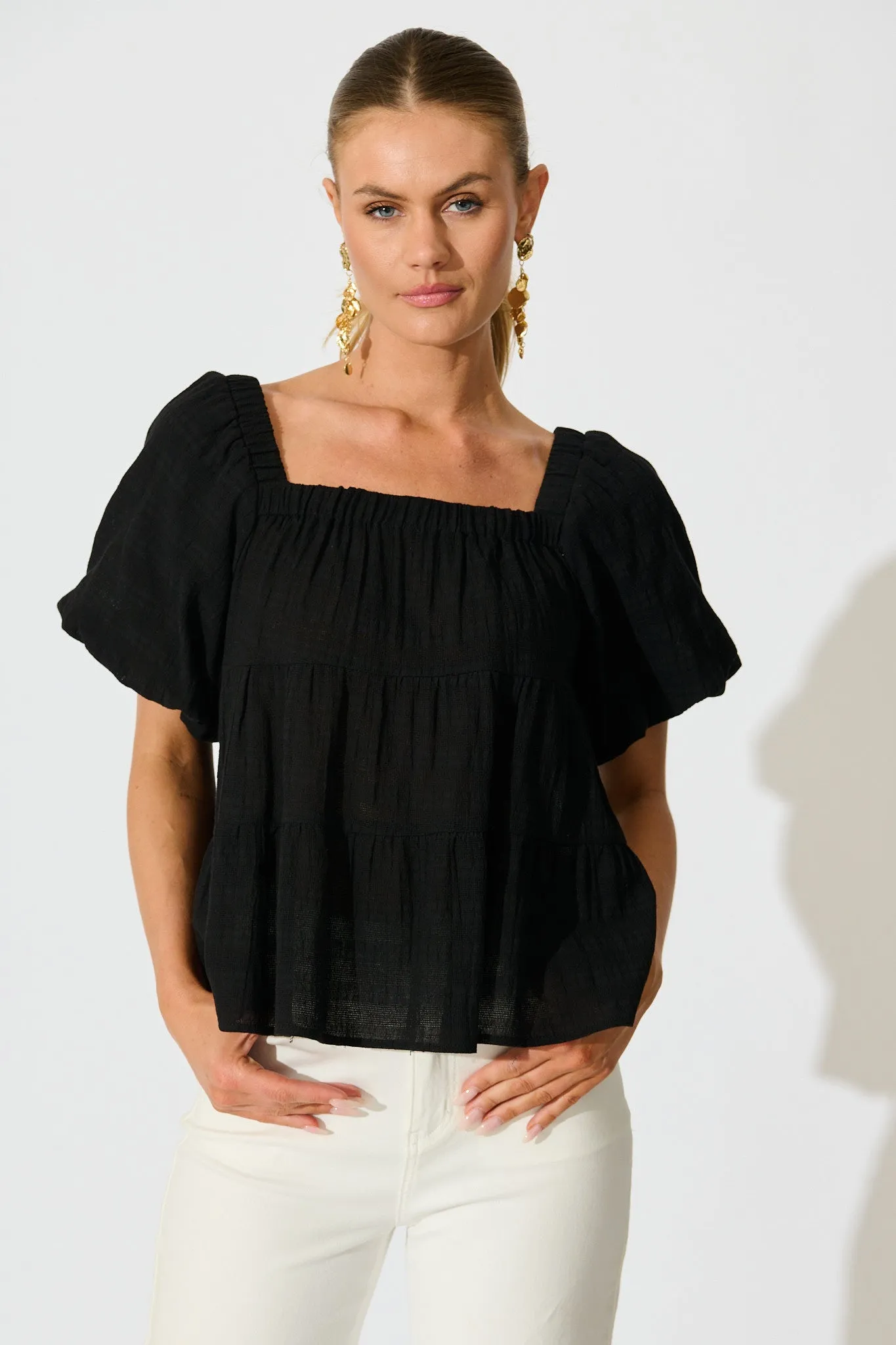 Carlene Top in Black Cotton sold by St Frock