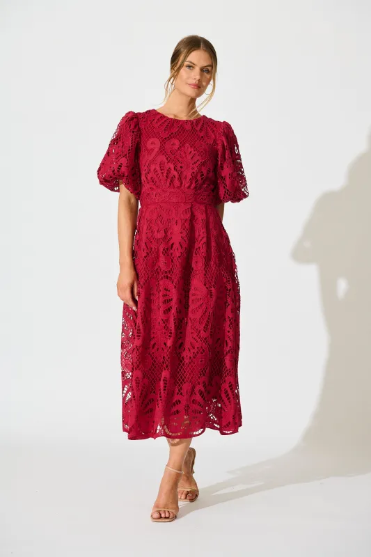 PRE ORDER Ethereal Whisper Lace Maxi Dress in Wine sold by St Frock