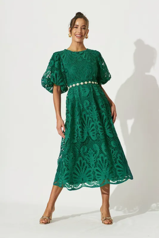 PRE ORDER Ethereal Whisper Lace Maxi Dress in Emerald sold by St Frock