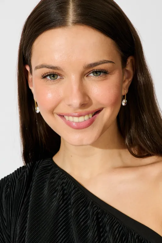 Avis Hook Earrings in Gold with Diamante sold by St Frock