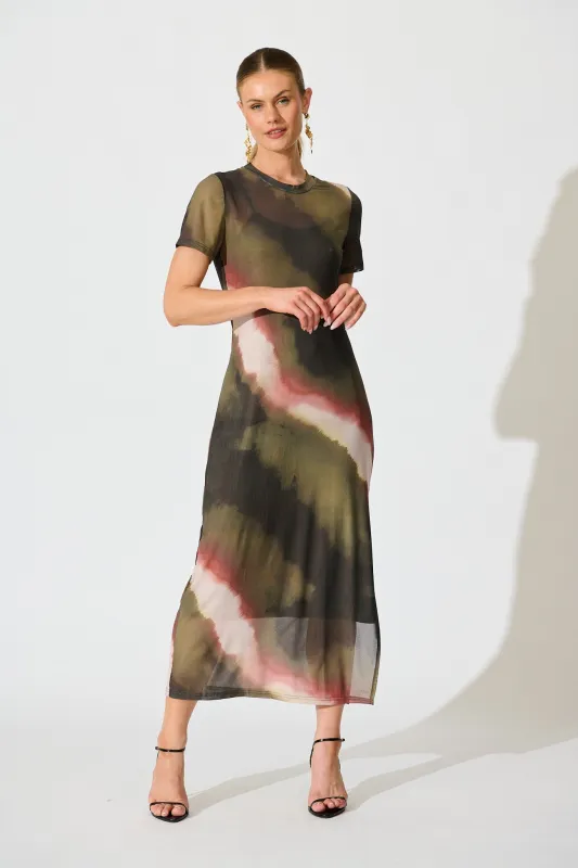 Ainsleigh Midi Dress in Green Multi Ombre Mesh sold by St Frock