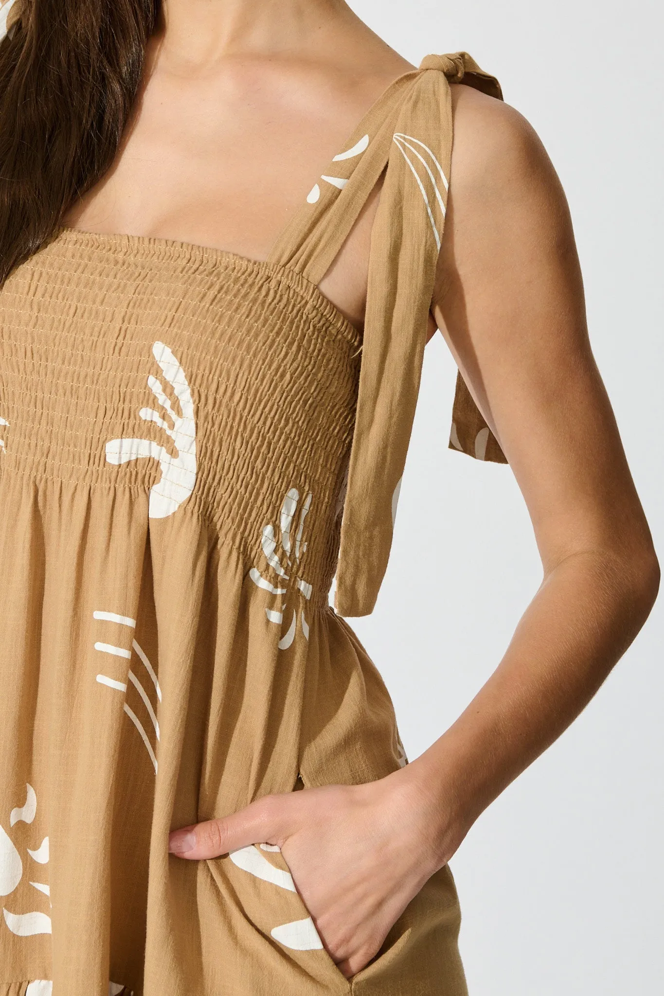Alexea Midi Sundress in Camel with White Print Cotton sold by St Frock product image thumbnail 5