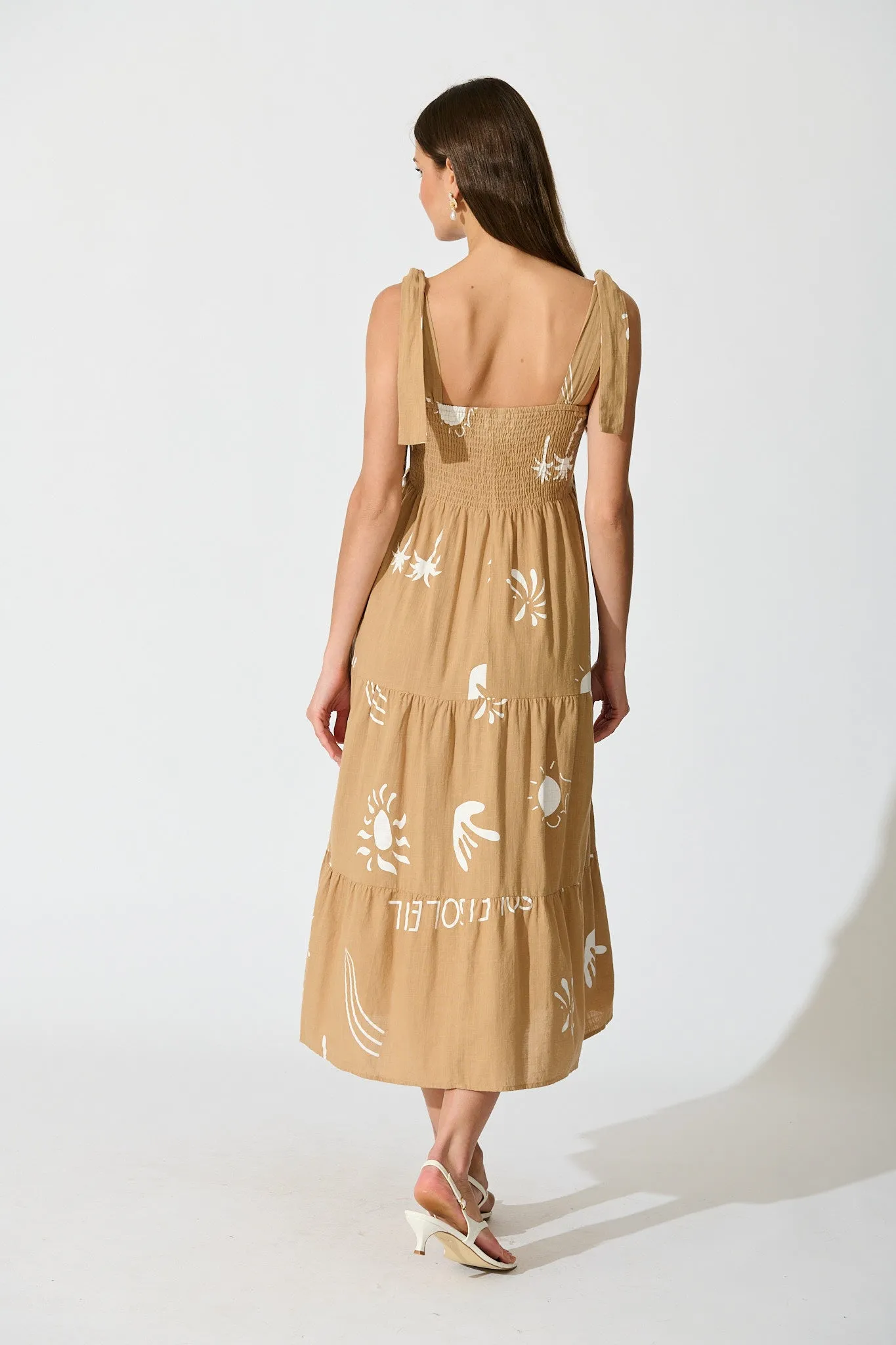 Alexea Midi Sundress in Camel with White Print Cotton sold by St Frock product image thumbnail 4