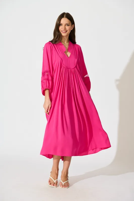 Flore Midi Smock Dress in Pink sold by St Frock