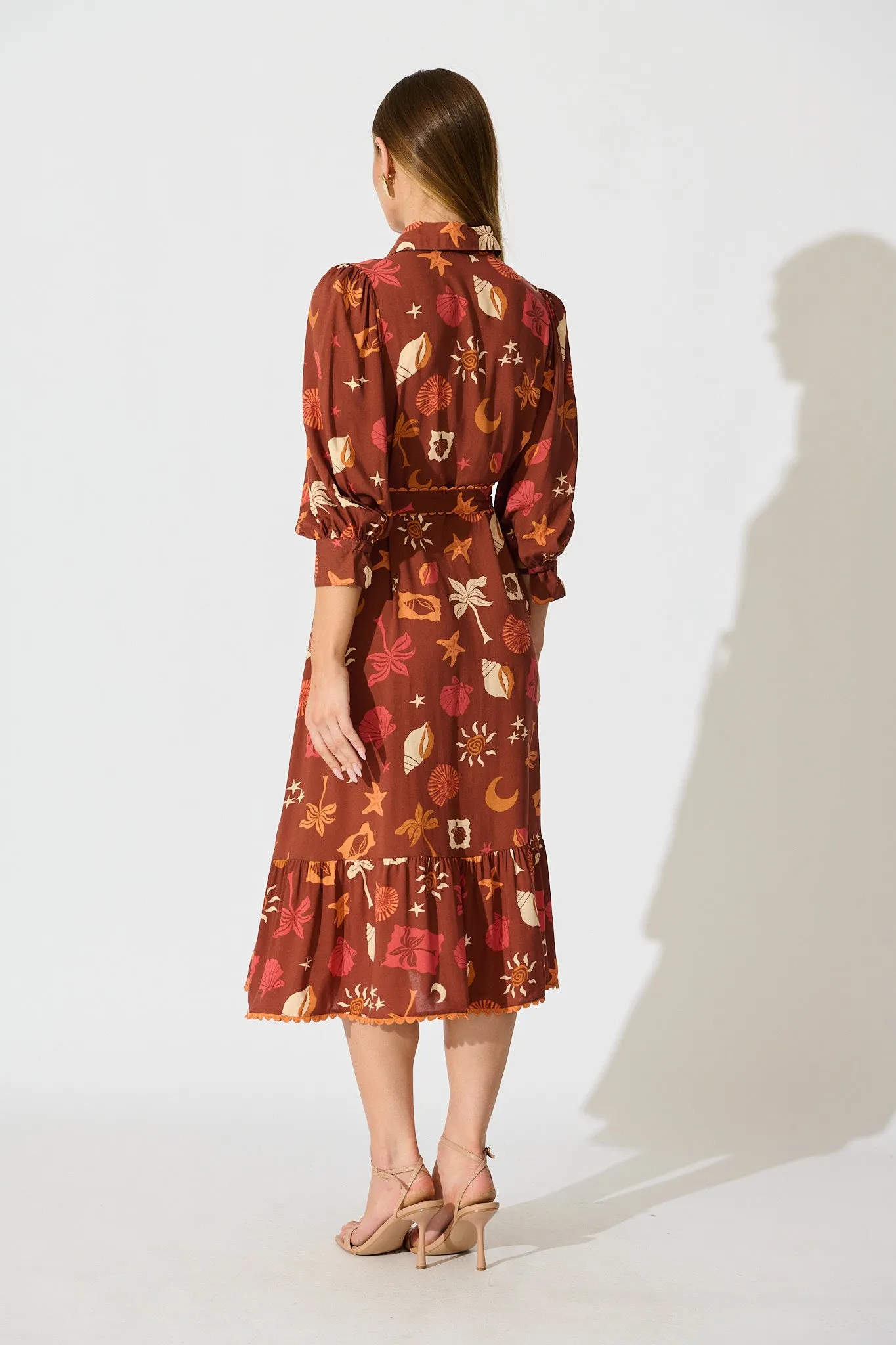 Harles Midi Shirt Dress in Multi Brown Summer Print sold by St Frock product image thumbnail 4