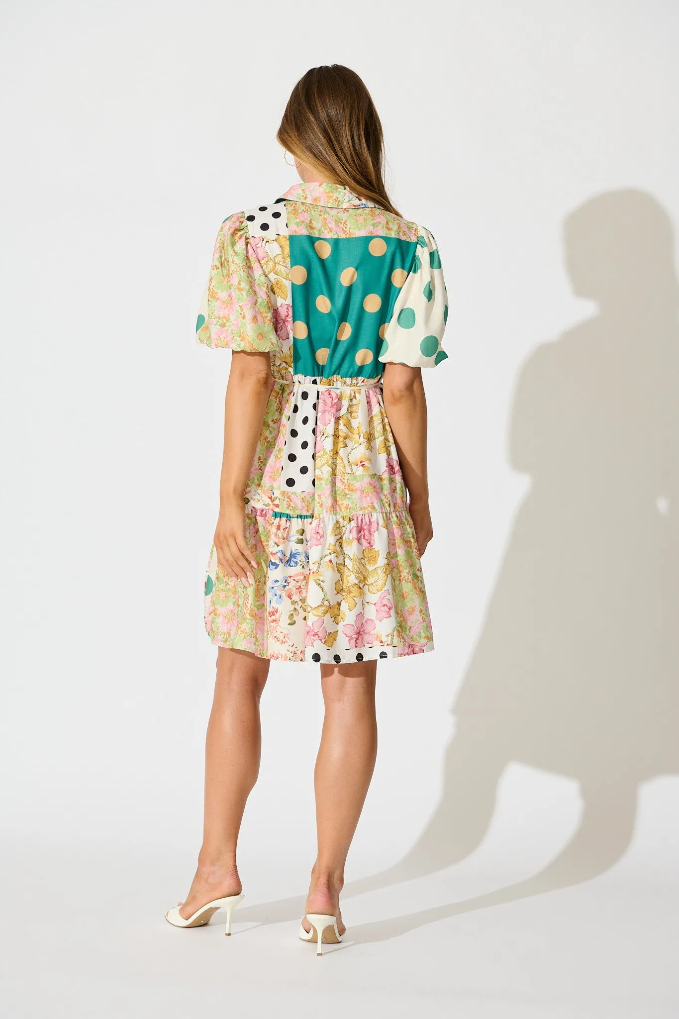 Breeanne Shirt Dress in Multi Green Patchwork Print sold by St Frock product image thumbnail 4