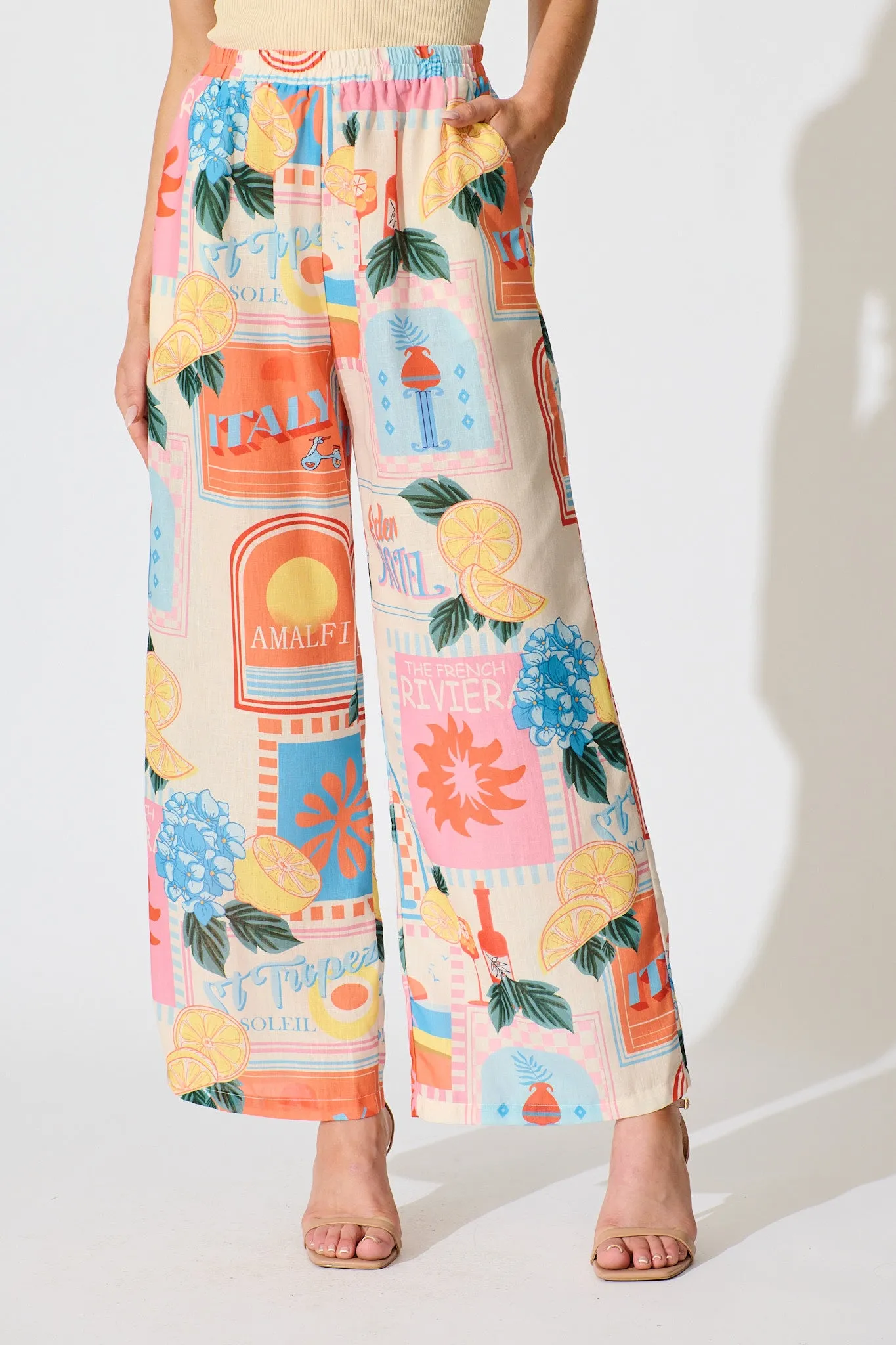 Tindra Pant in Multi Patchwork Lemon Print sold by St Frock