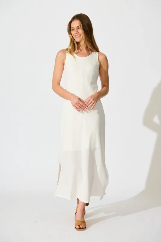Mylah Maxi Dress in White Linen Blend sold by St Frock