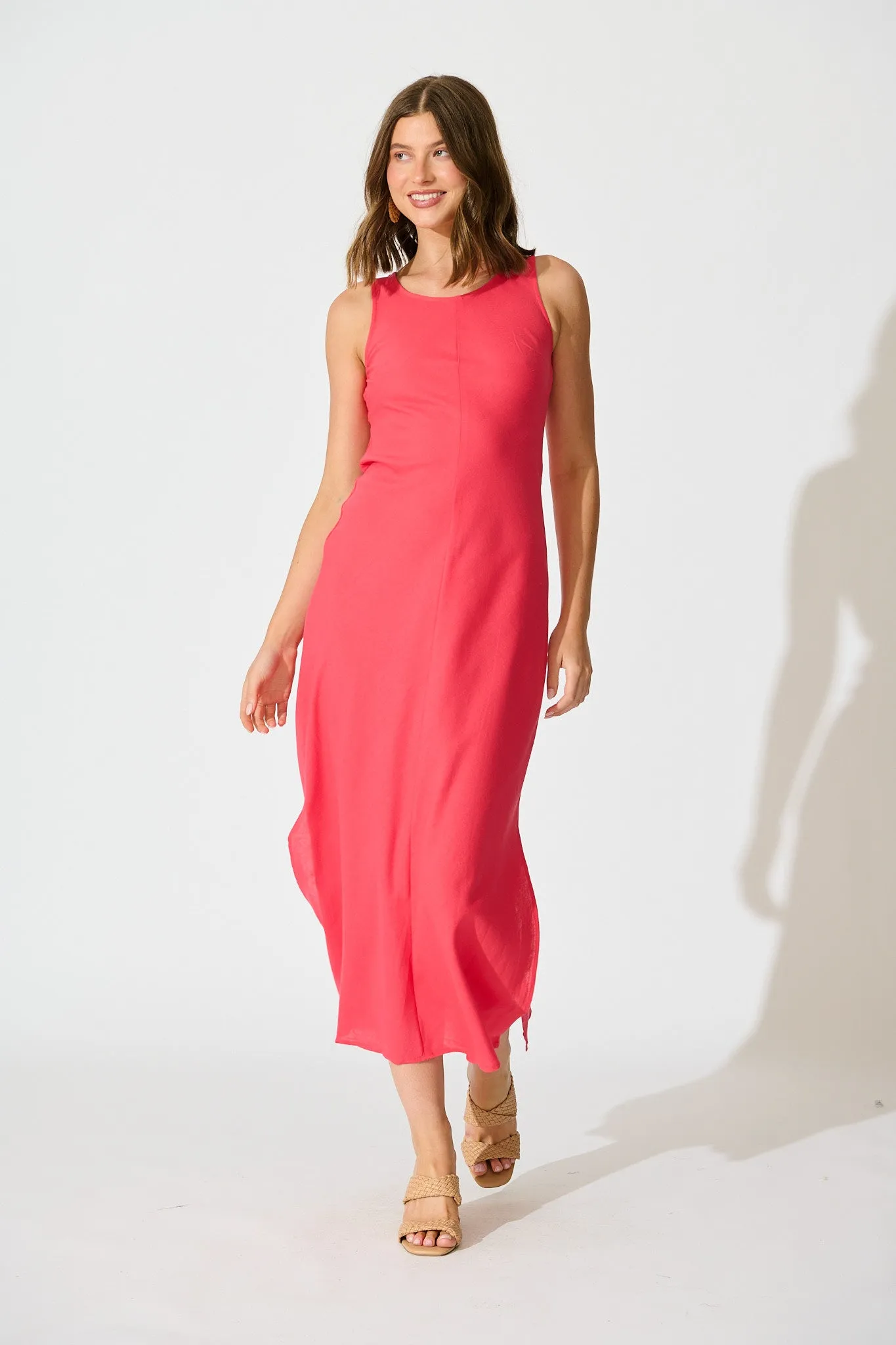 Mylah Maxi Dress in Pink Linen Blend sold by St Frock