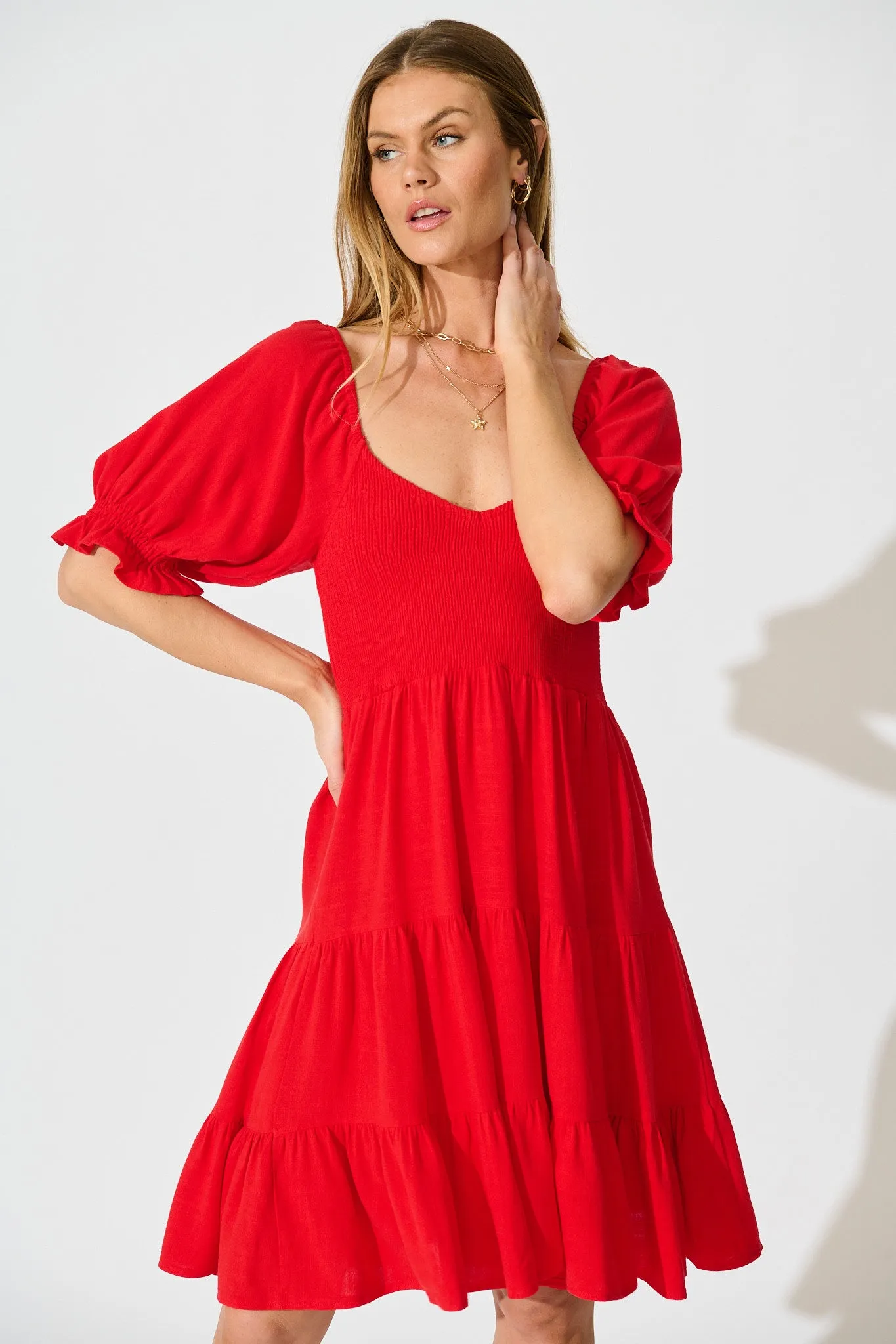 Cella Dress in Red Linen Blend sold by St Frock product image thumbnail 2