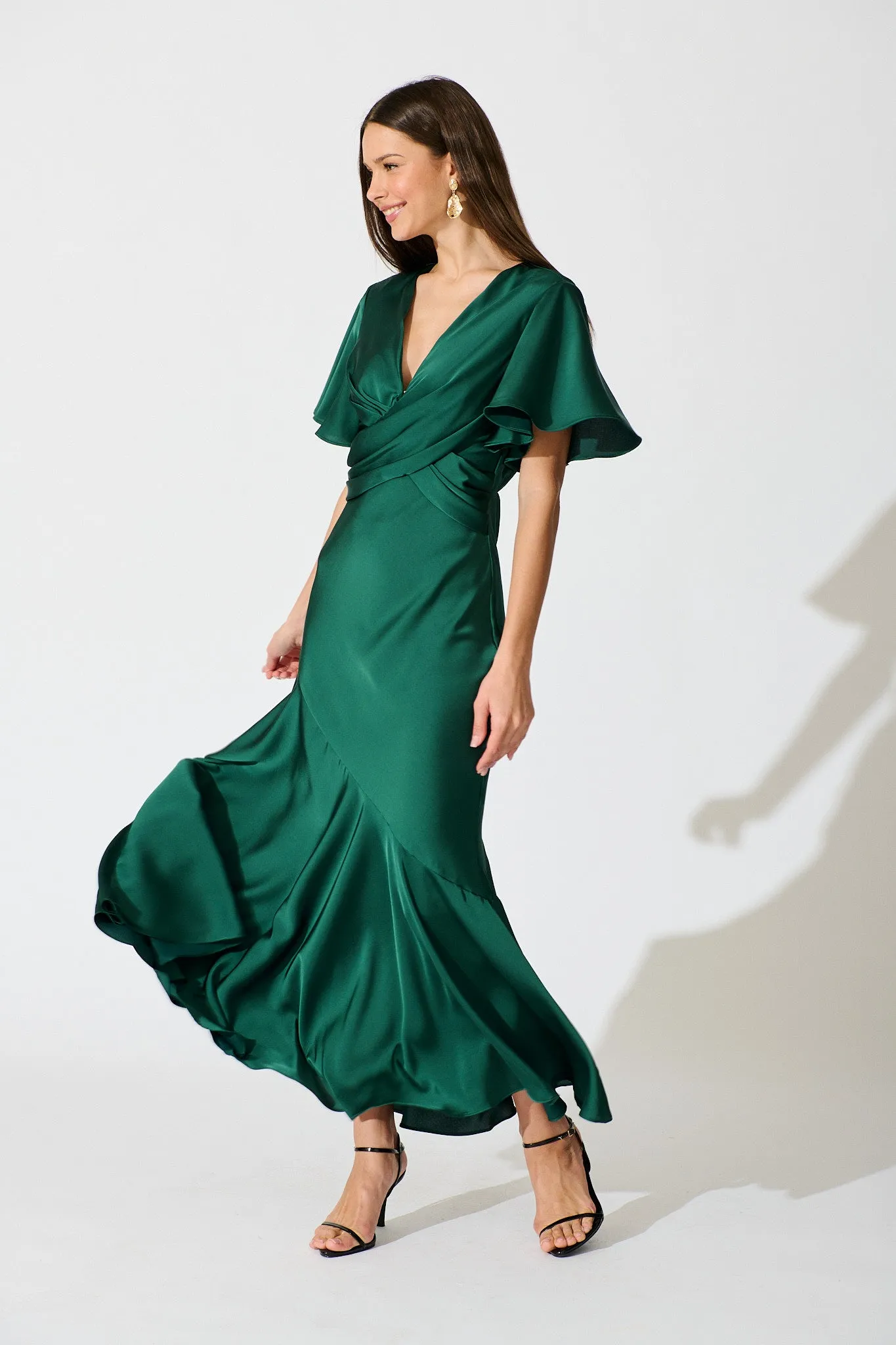 Sunset Serenade Maxi Dress in Emerald Satin sold by St Frock product image thumbnail 3