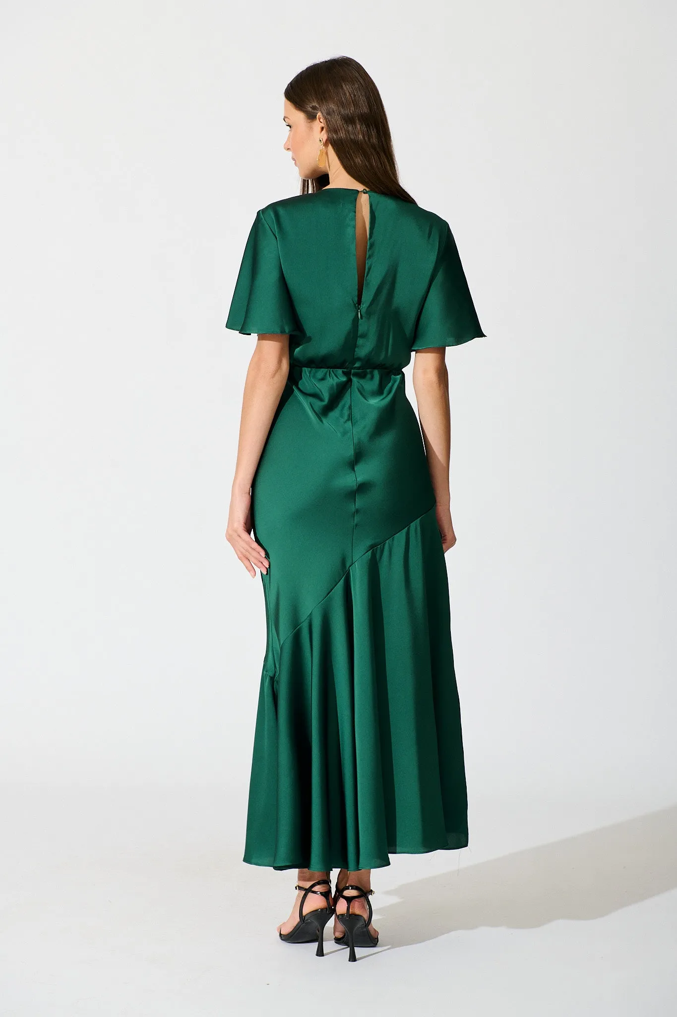 Sunset Serenade Maxi Dress in Emerald Satin sold by St Frock product image thumbnail 4