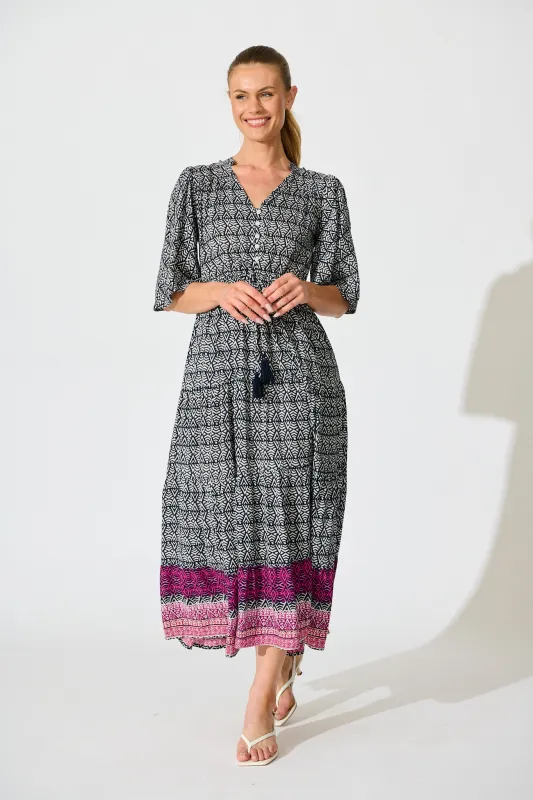 Kastor Maxi Dress in Navy Multi Print sold by St Frock