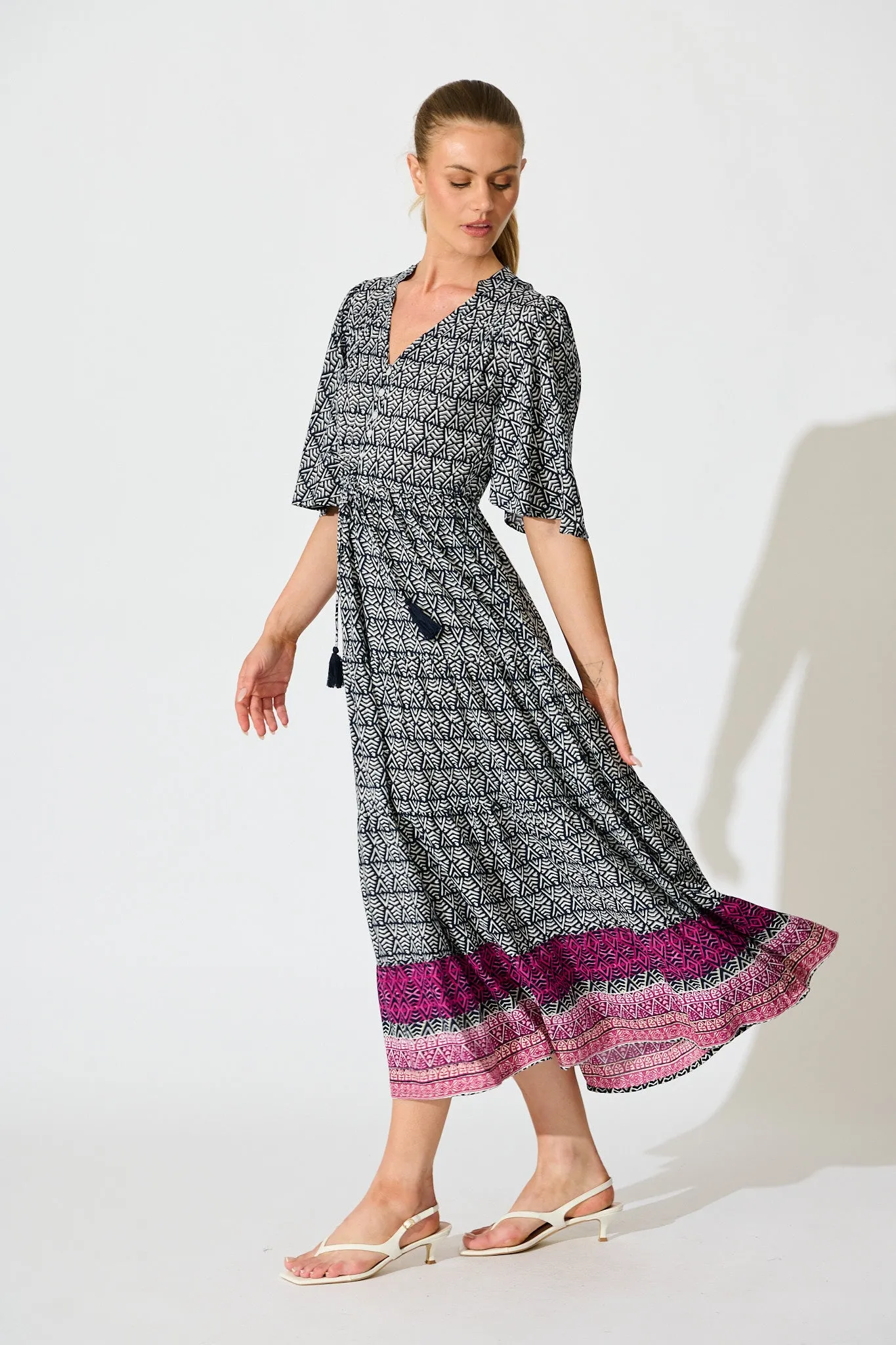 Kastor Maxi Dress in Navy Multi Print sold by St Frock product image thumbnail 3