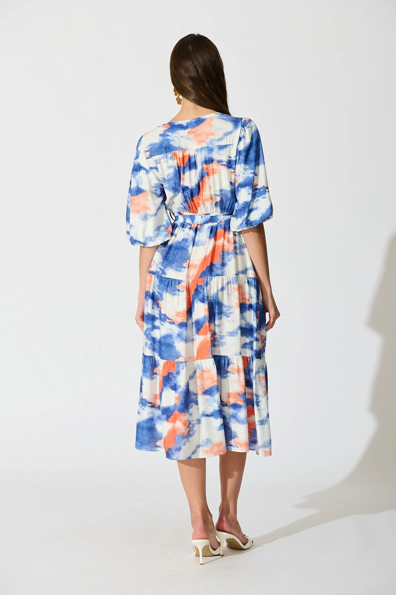 Mirana Midi Dress in Blue and White Watercolour sold by St Frock product image thumbnail 4