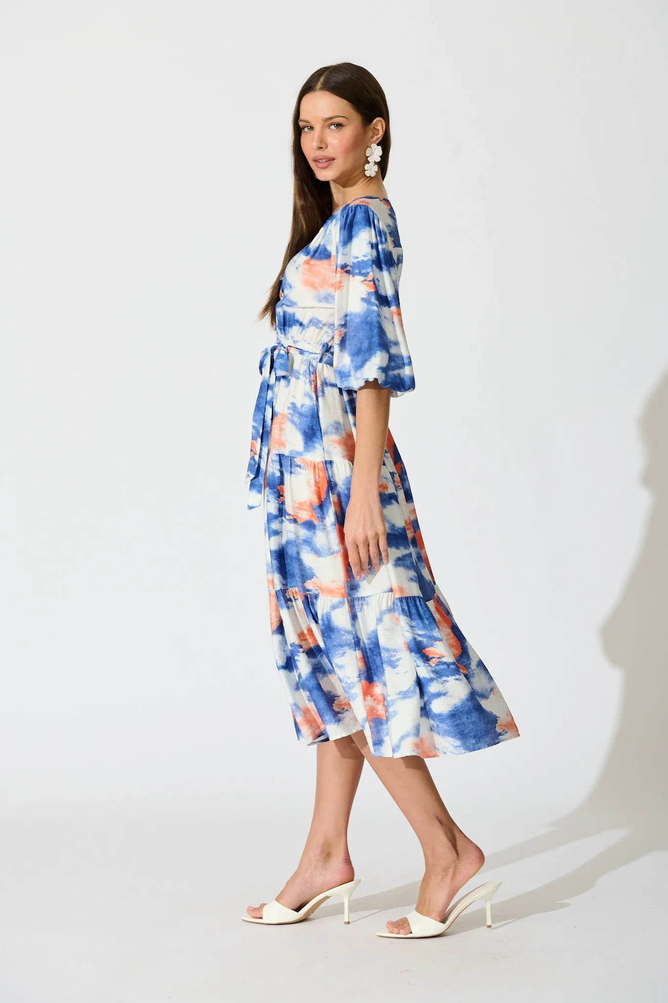 Mirana Midi Dress in Blue and White Watercolour sold by St Frock product image thumbnail 3