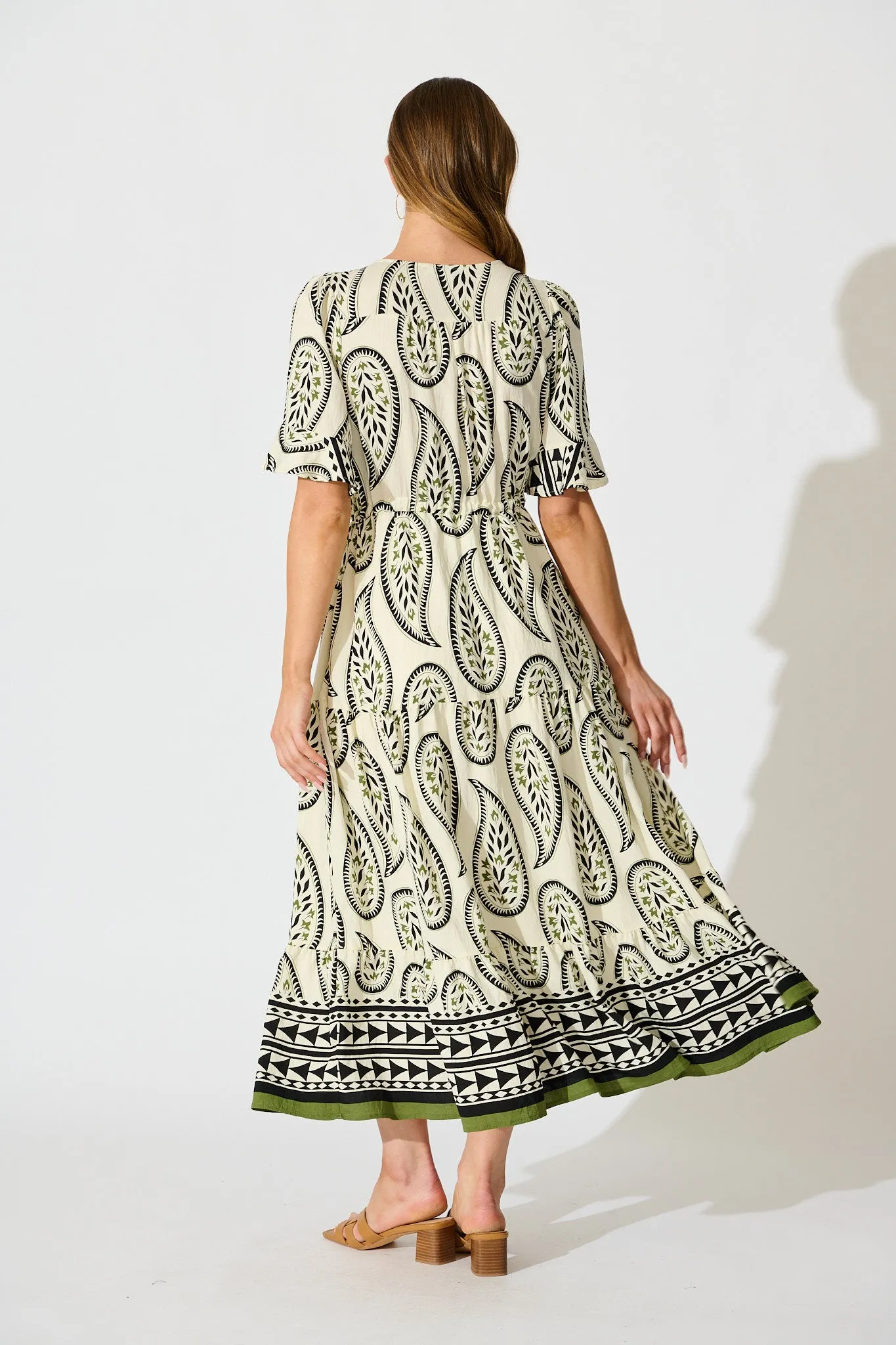 Effia Midi Dress in White with Black Paisley Print sold by St Frock product image thumbnail 4
