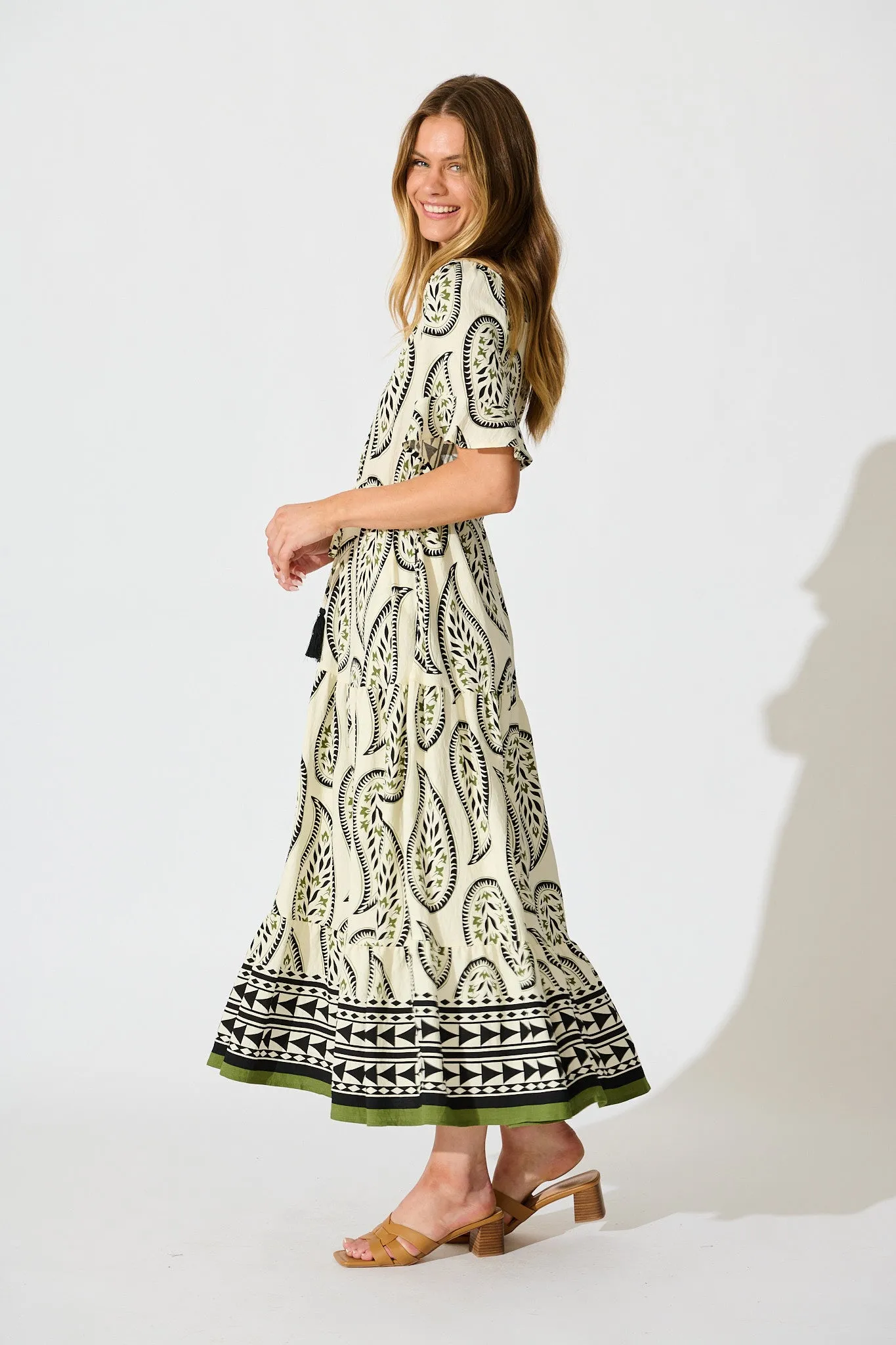 Effia Midi Dress in White with Black Paisley Print sold by St Frock product image thumbnail 3