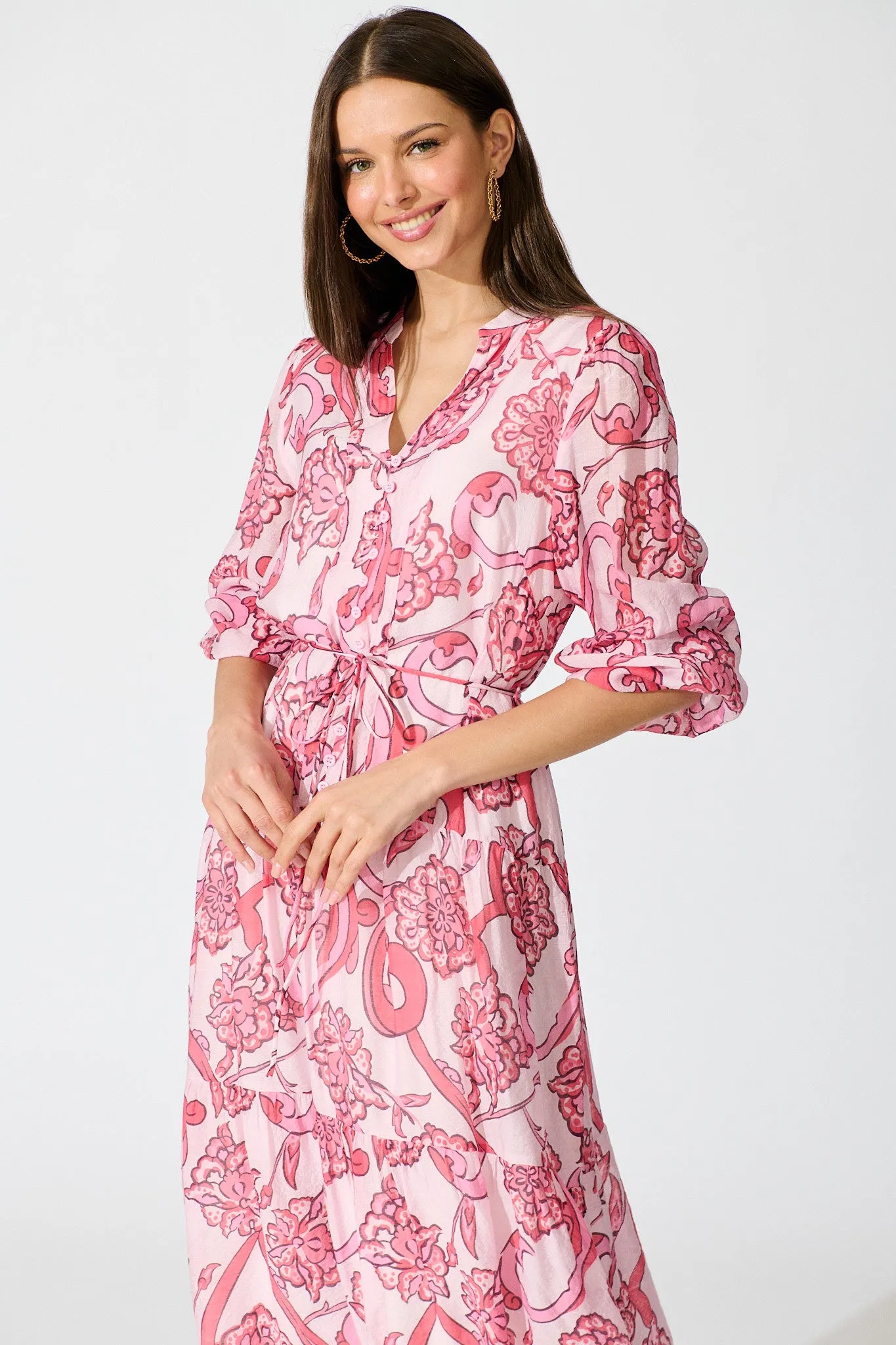 Halona Midi Dress in Pink with Paisley Print sold by St Frock product image thumbnail 2