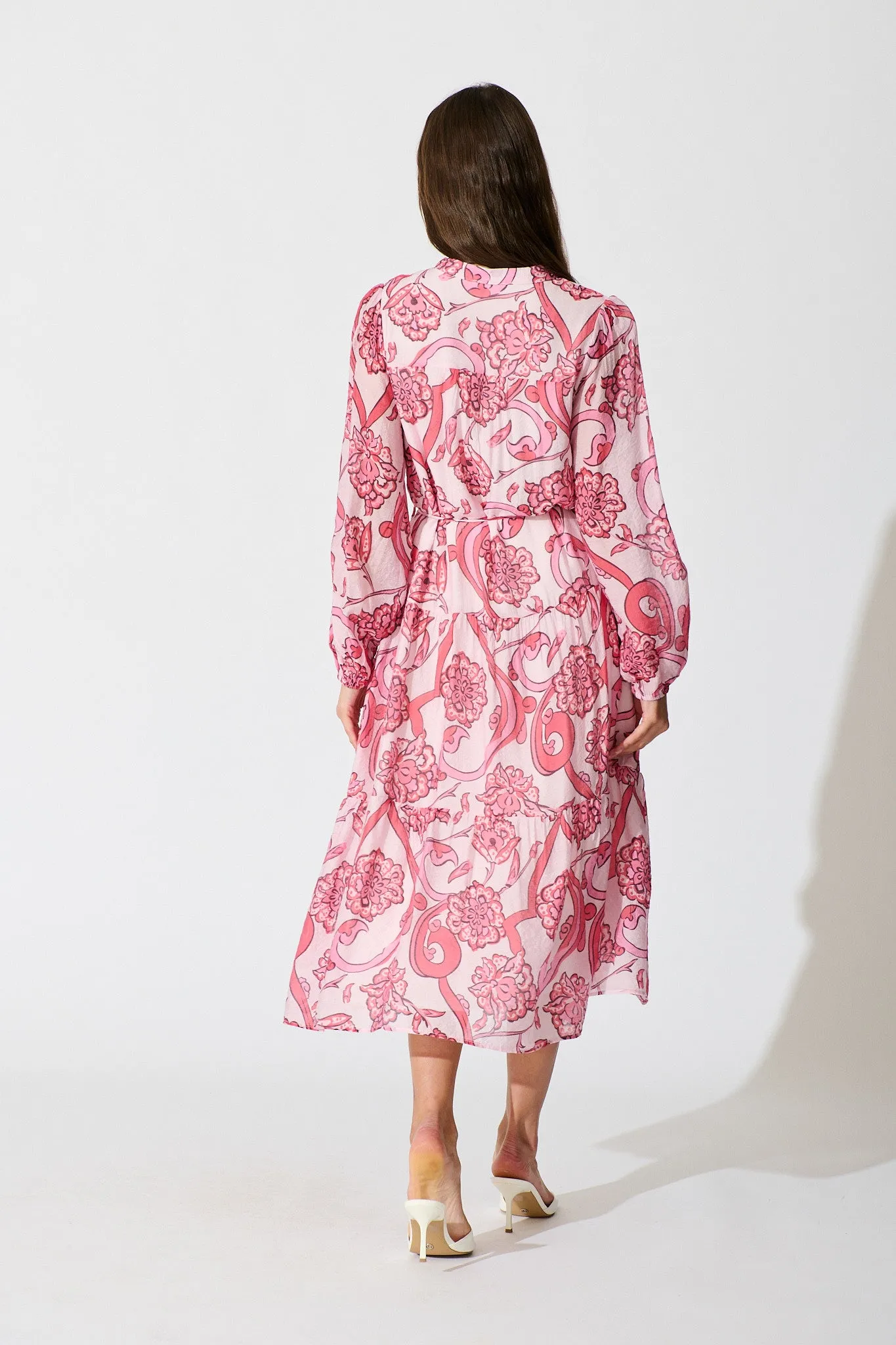 Halona Midi Dress in Pink with Paisley Print sold by St Frock product image thumbnail 4