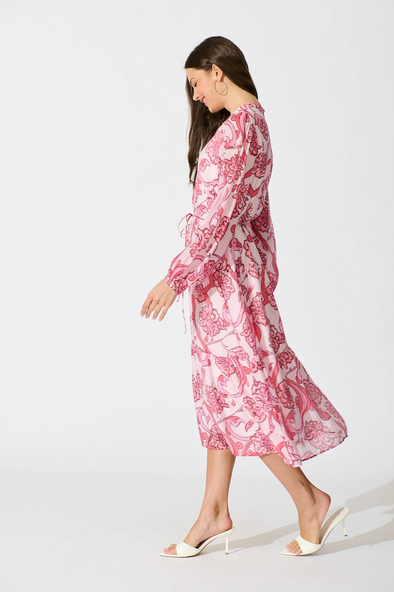 Halona Midi Dress in Pink with Paisley Print sold by St Frock product image thumbnail 3