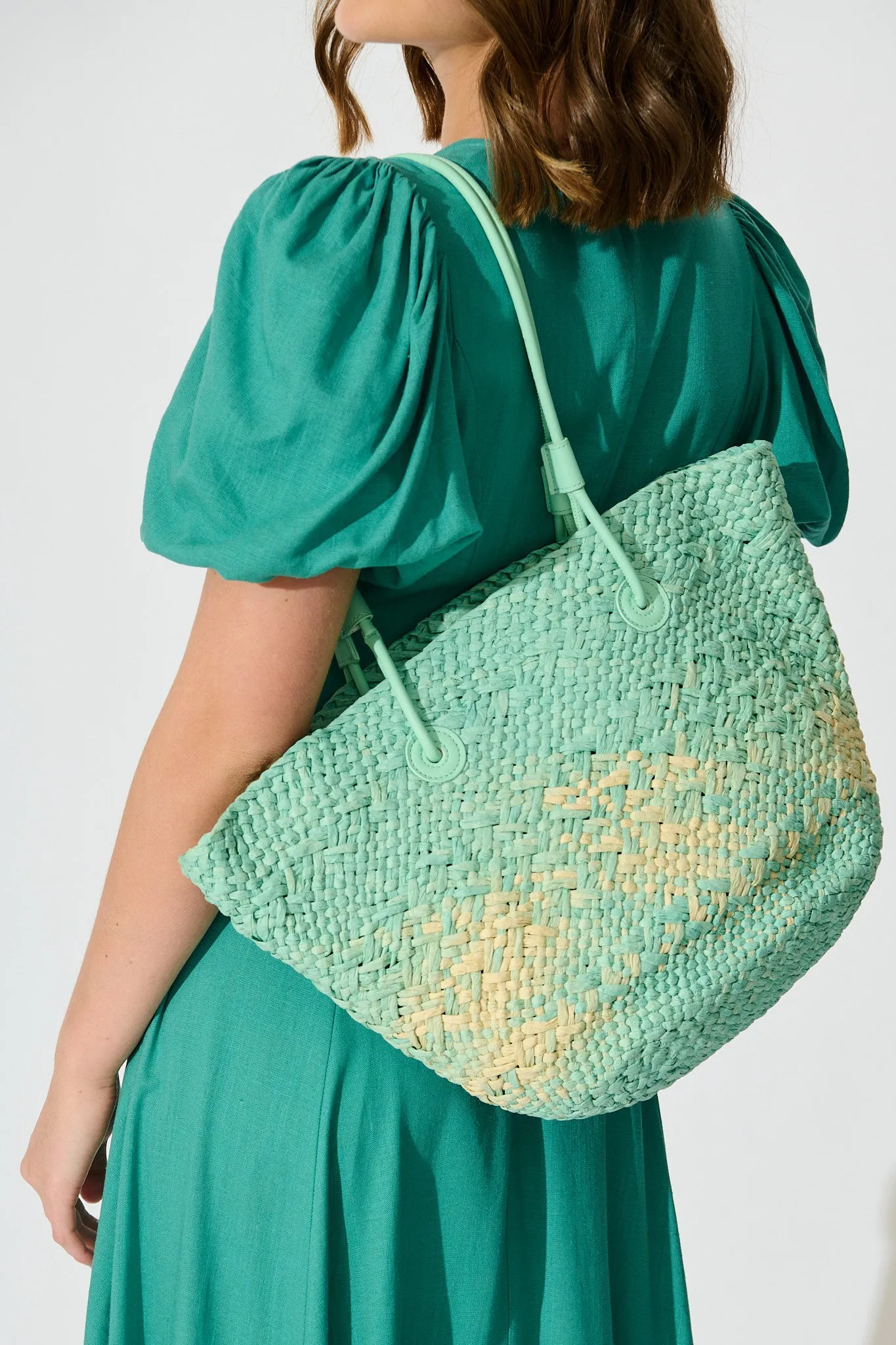Sorrento Tote Bag in Aqua and Beige Raffia sold by St Frock product image thumbnail 4