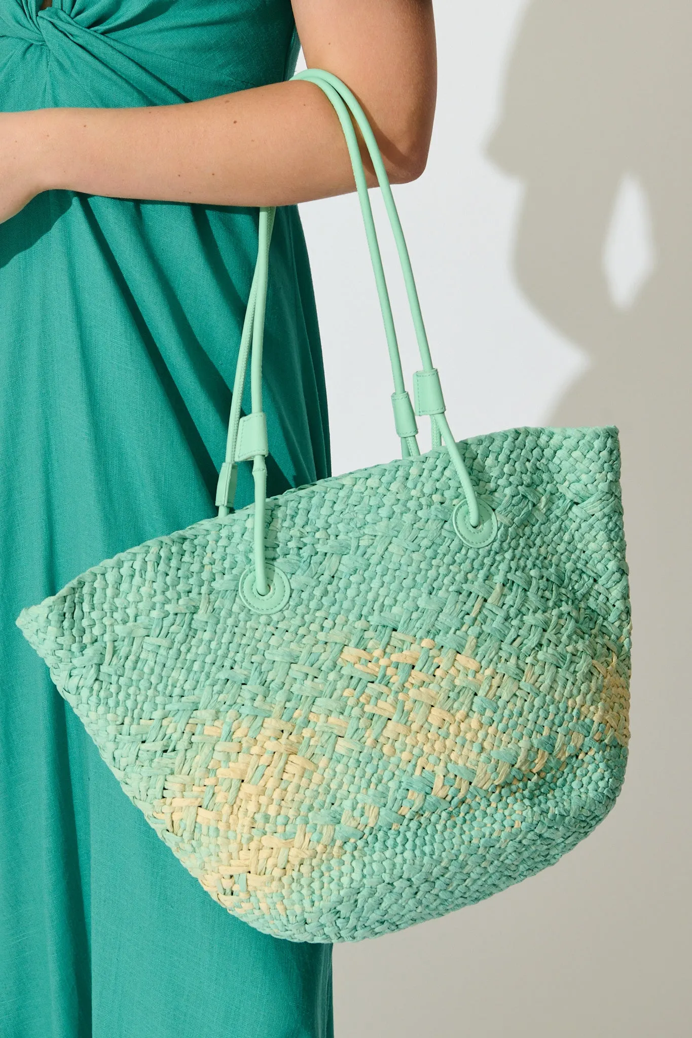 Sorrento Tote Bag in Aqua and Beige Raffia sold by St Frock product image thumbnail 3